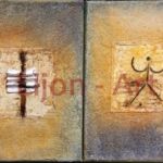 Acryl-Sand-Mischtechnik auf 2 Leinwänden
aus der Arbeitsserie "Lijoner" Buchobjekt aus 2017